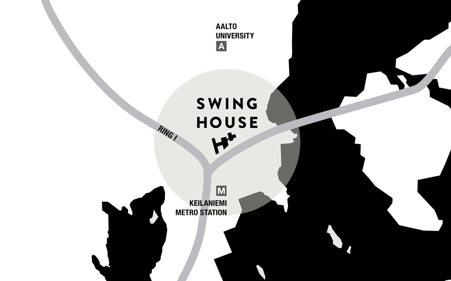 Swing House kartta toimitilat Espoon Keilaniemessä